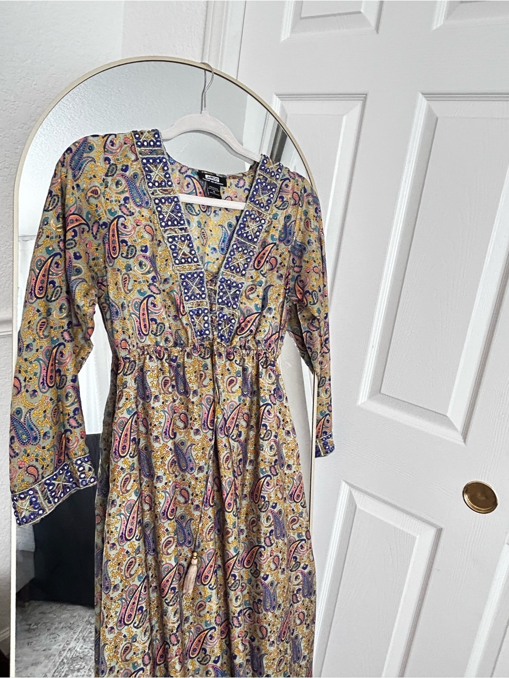 Paisley Print V-Neck Maxi Dress in Yellow and Blue